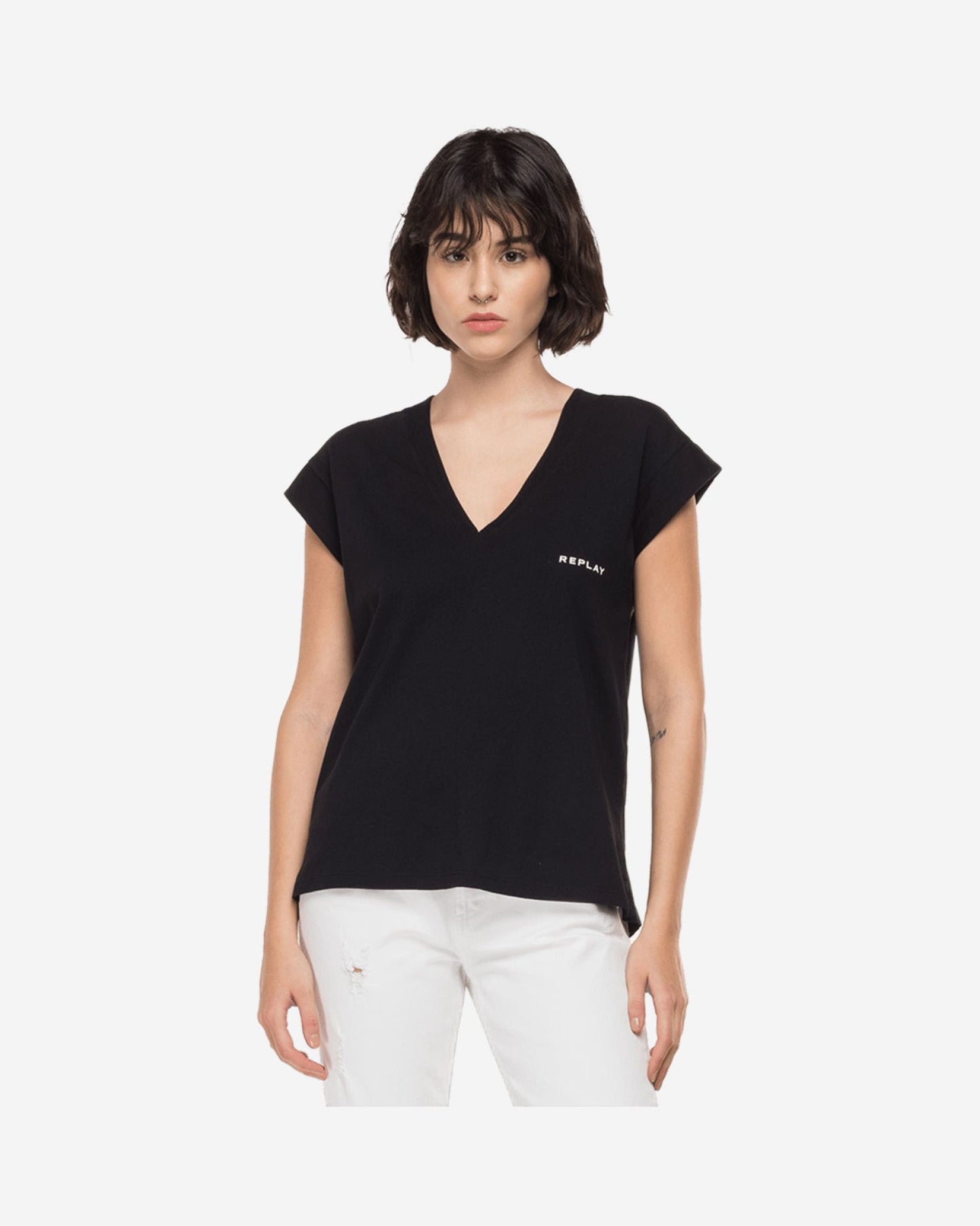 V-Neck T-Shirt With Replay Print