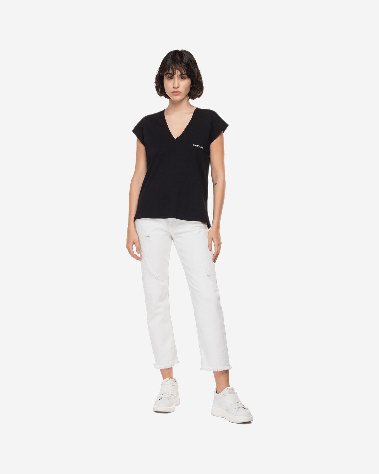 V-Neck T-Shirt With Replay Print