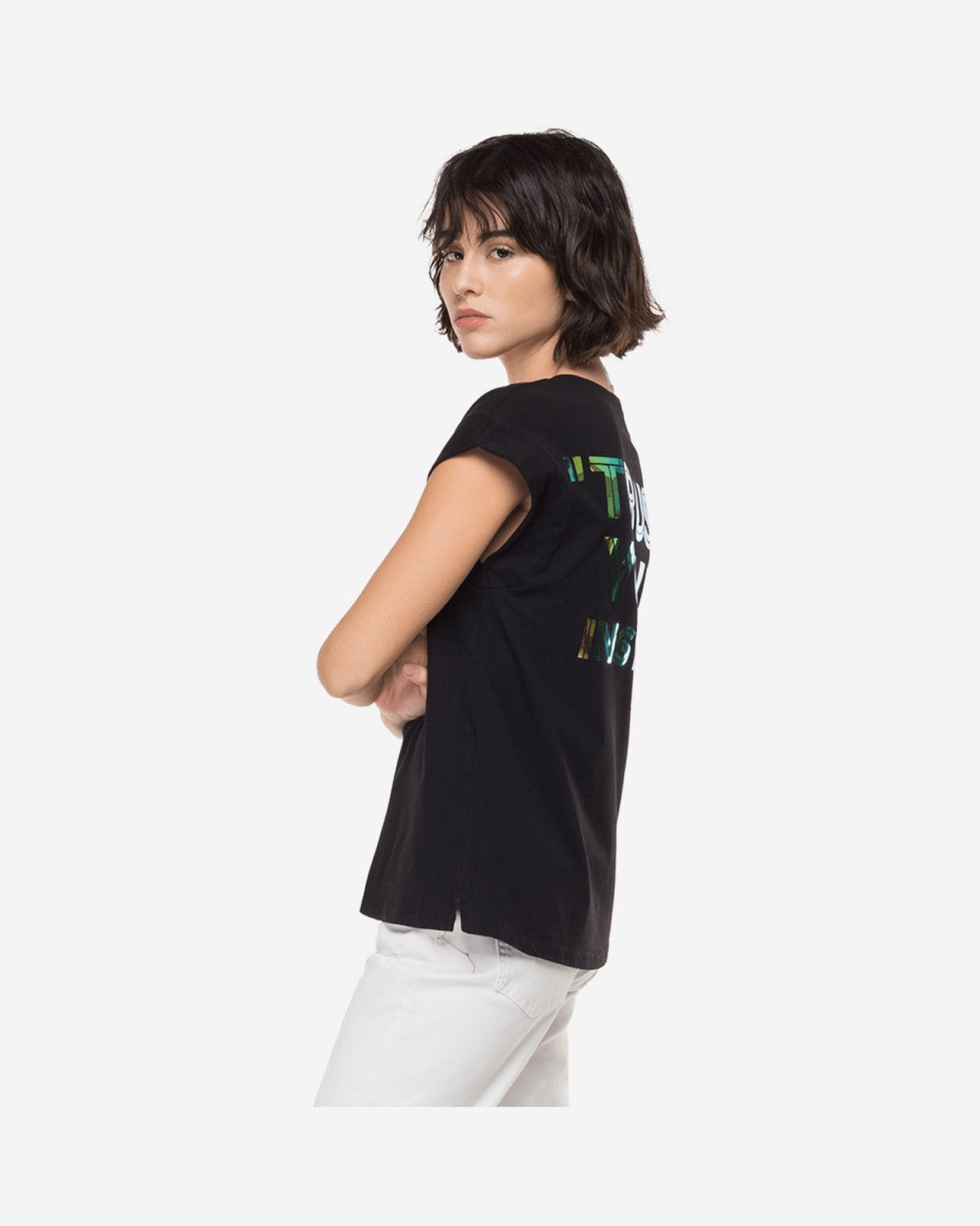 V-Neck T-Shirt With Replay Print
