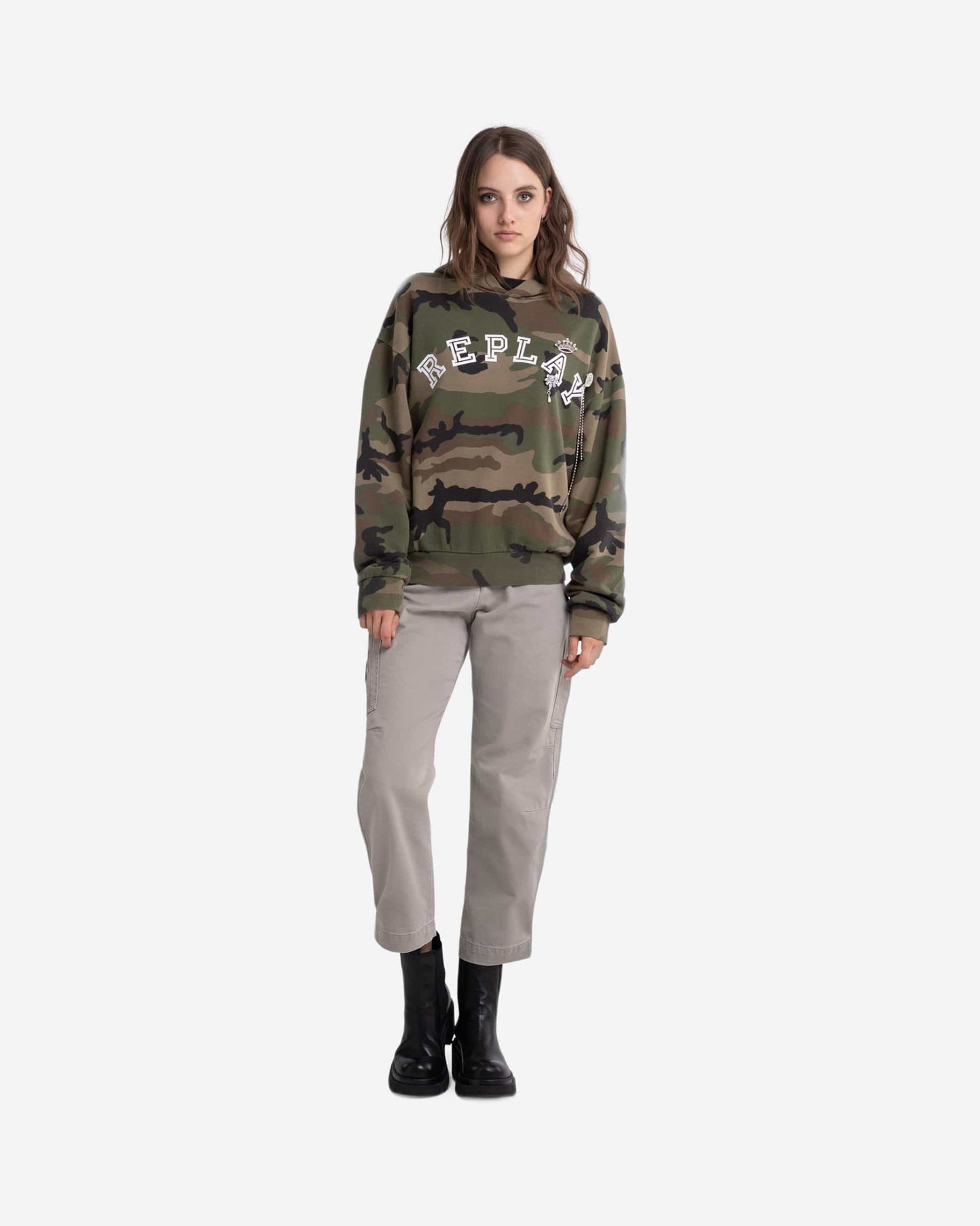 Camouflage Sweatshirt With Jewel Brooches