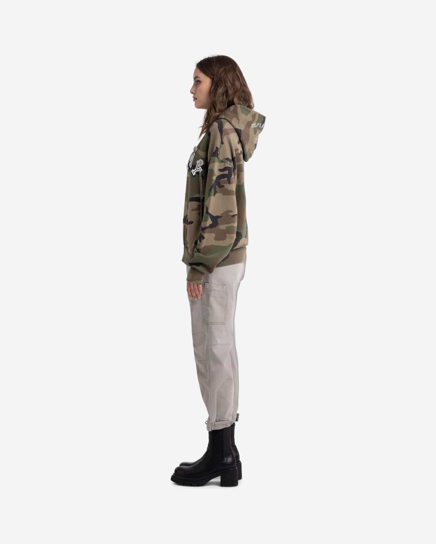 Camouflage Sweatshirt With Jewel Brooches