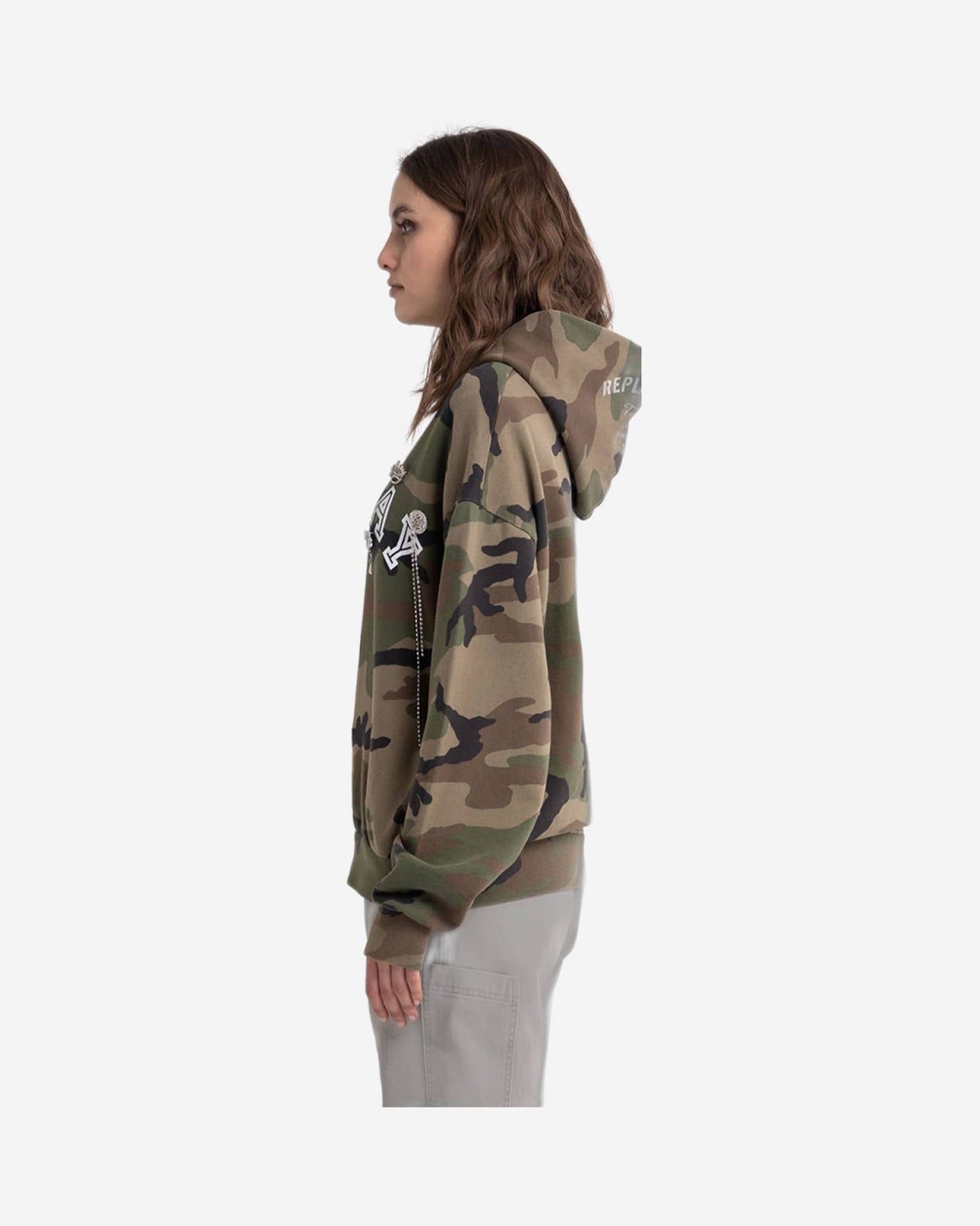Camouflage Sweatshirt With Jewel Brooches