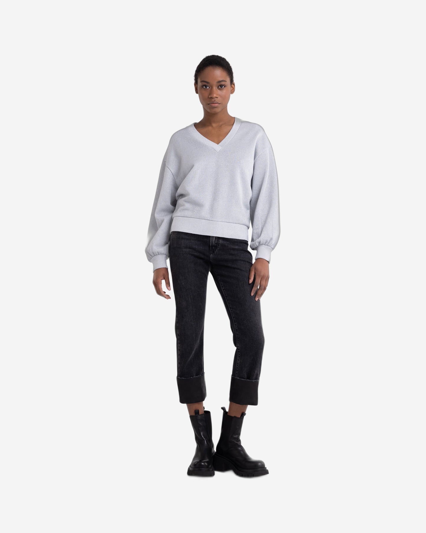 Lurex Sweatshirt With Puffed Sleeves