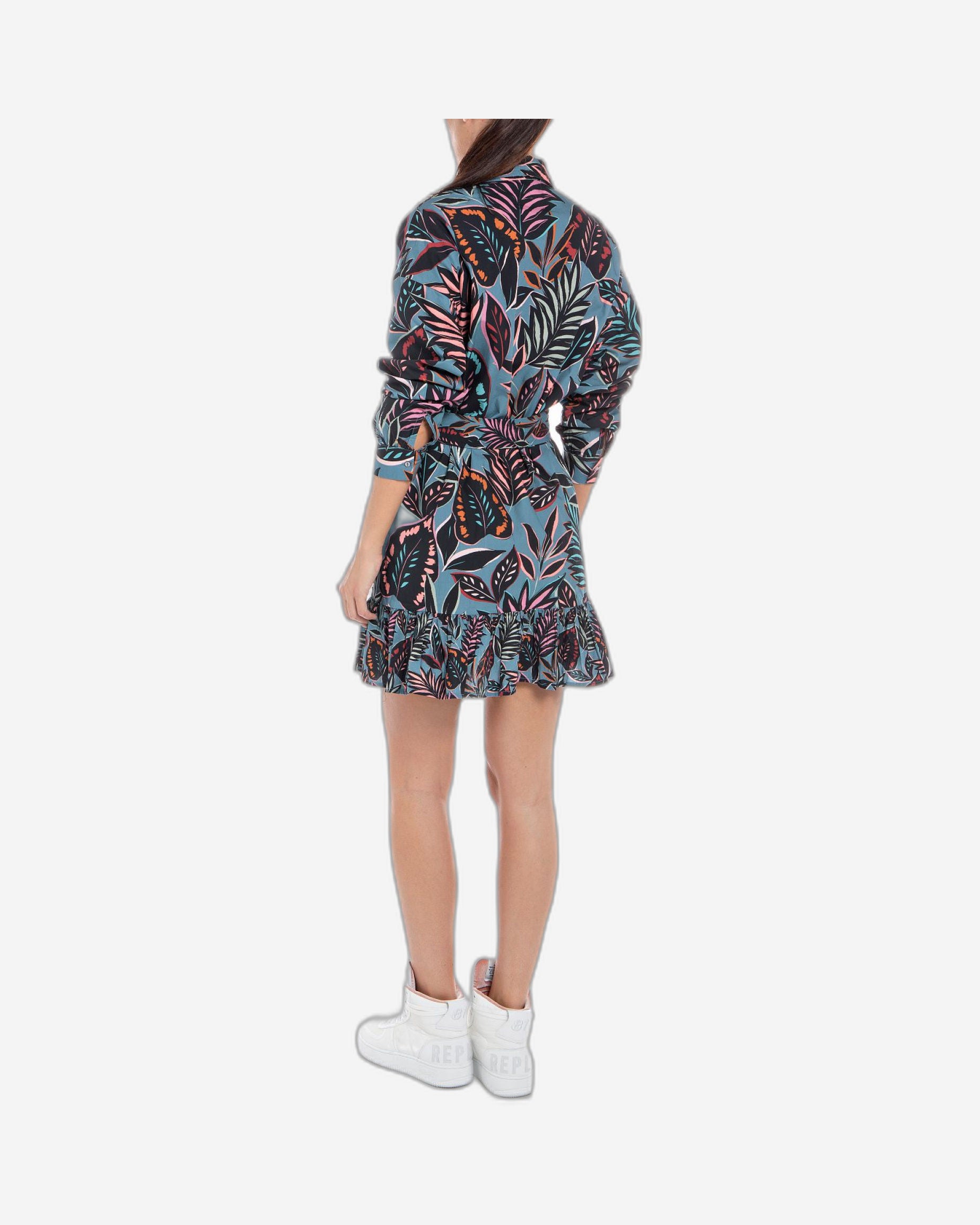 Printed Shirt-Dress With Frill
