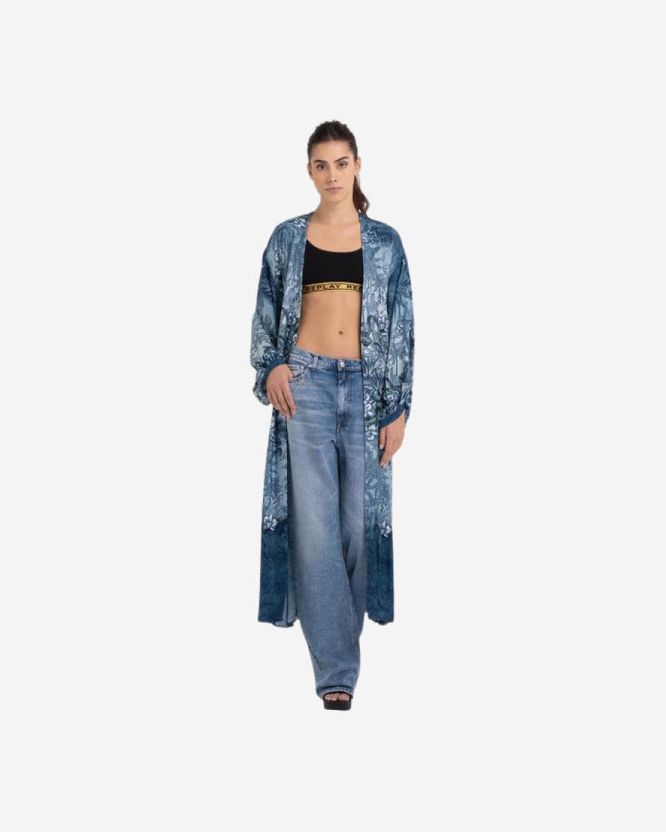 Printed Kimono Dress In Viscose Satin