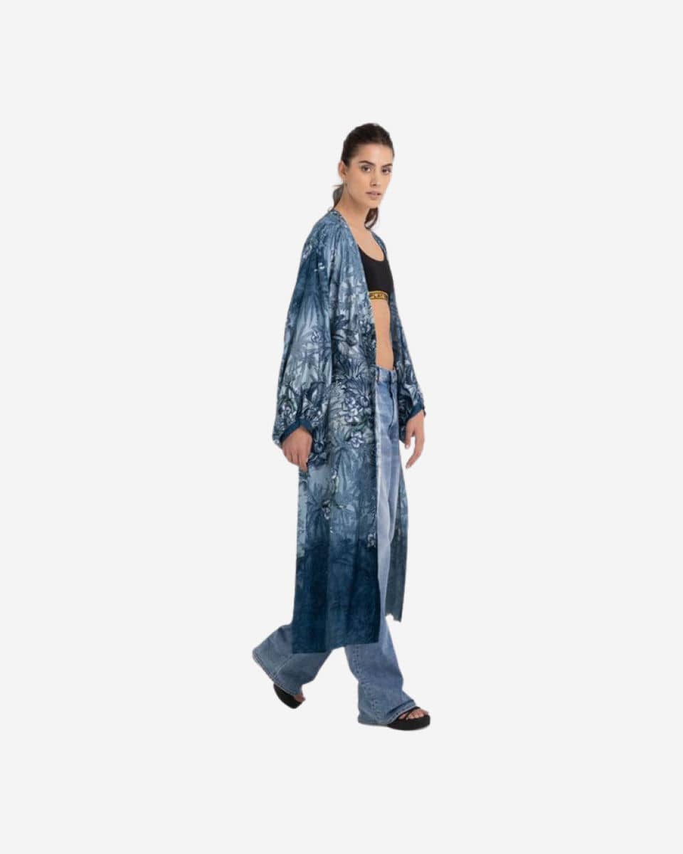 Printed Kimono Dress In Viscose Satin