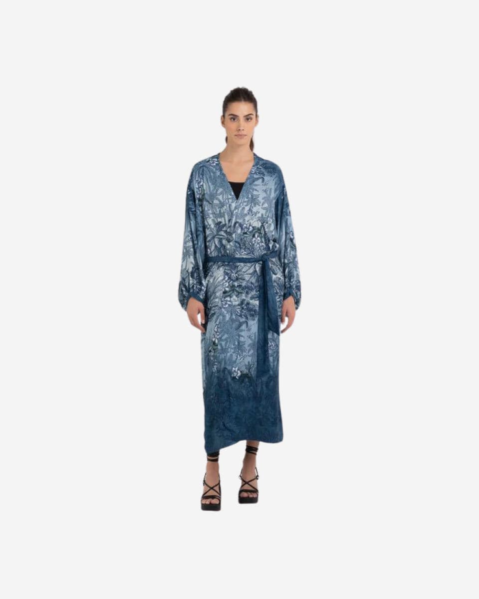 Printed Kimono Dress In Viscose Satin