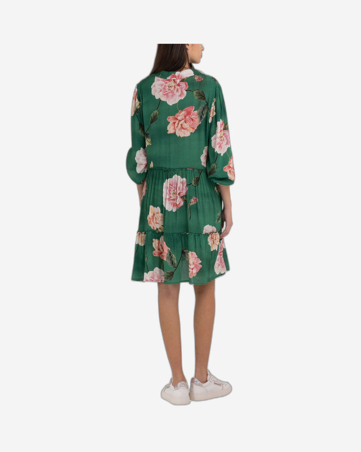 Frilled Shirt-Dress With Peonies Print