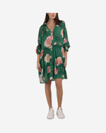 FRILLED SHIRT-DRESS WITH PEONIES PRINT
