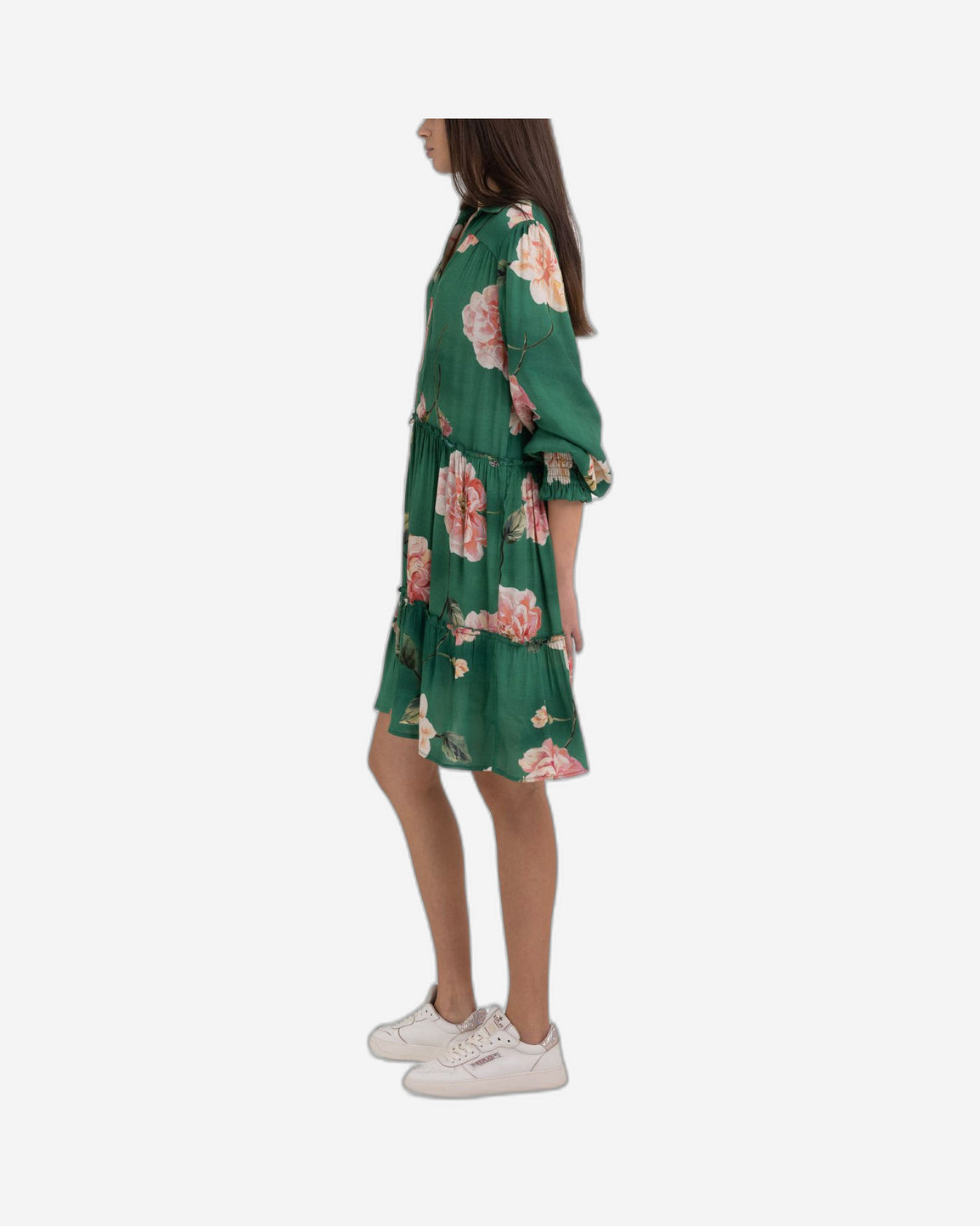 Frilled Shirt-Dress With Peonies Print