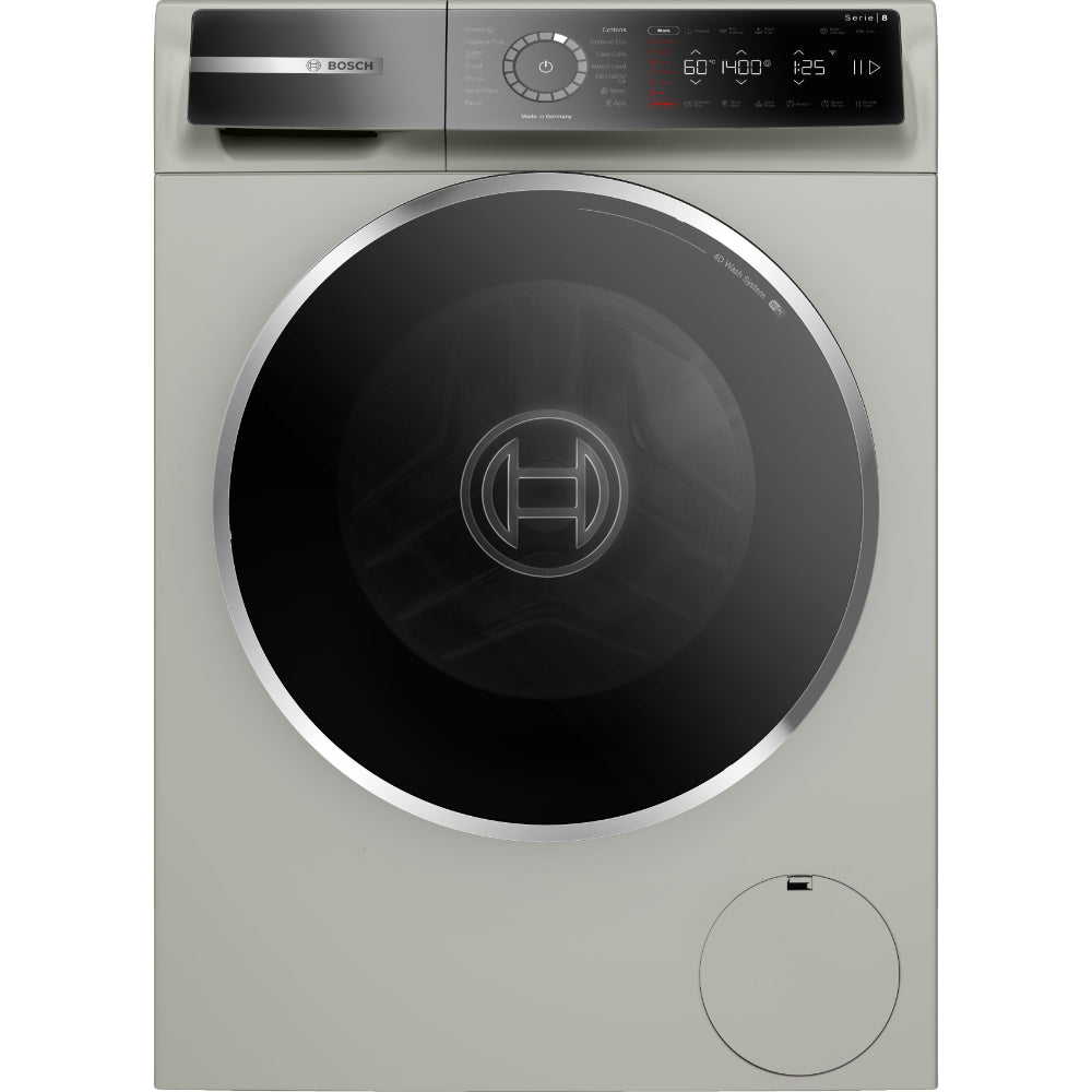 Bosch Series 8 Free-Standing Washing Machine, Front Loader 9 kg, 1400 RPM, EcoSilence Drive, LED-display, Programmable, Remote Monitoring and Control Via HomeConnect, Silver inox, WGB2440XGC