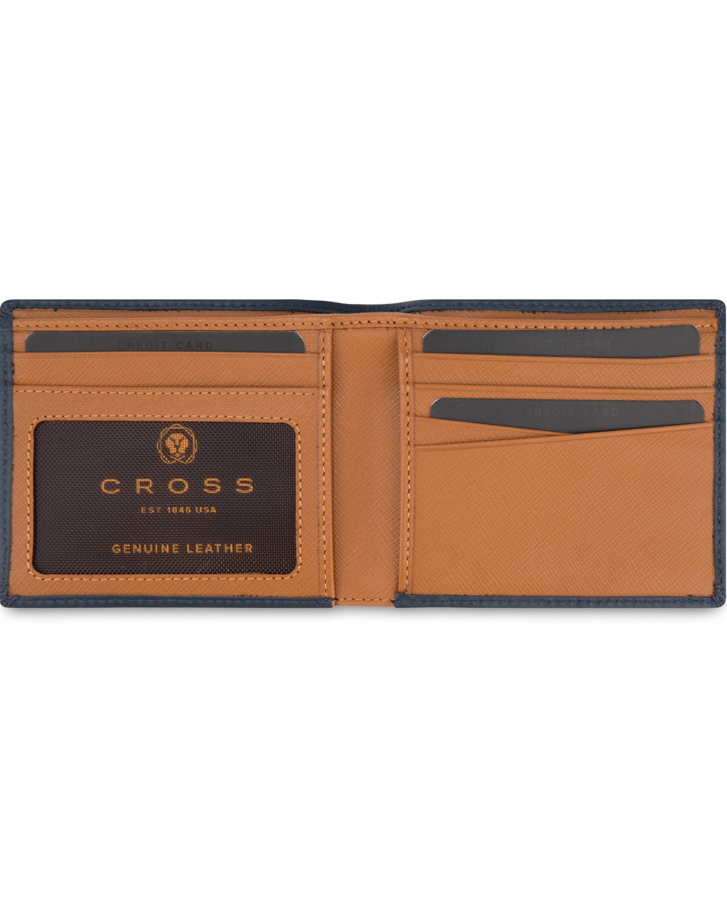 Cross Soft Grain Leather Two-Tone 8Cc Bifold Wallet - Blue/Mocha