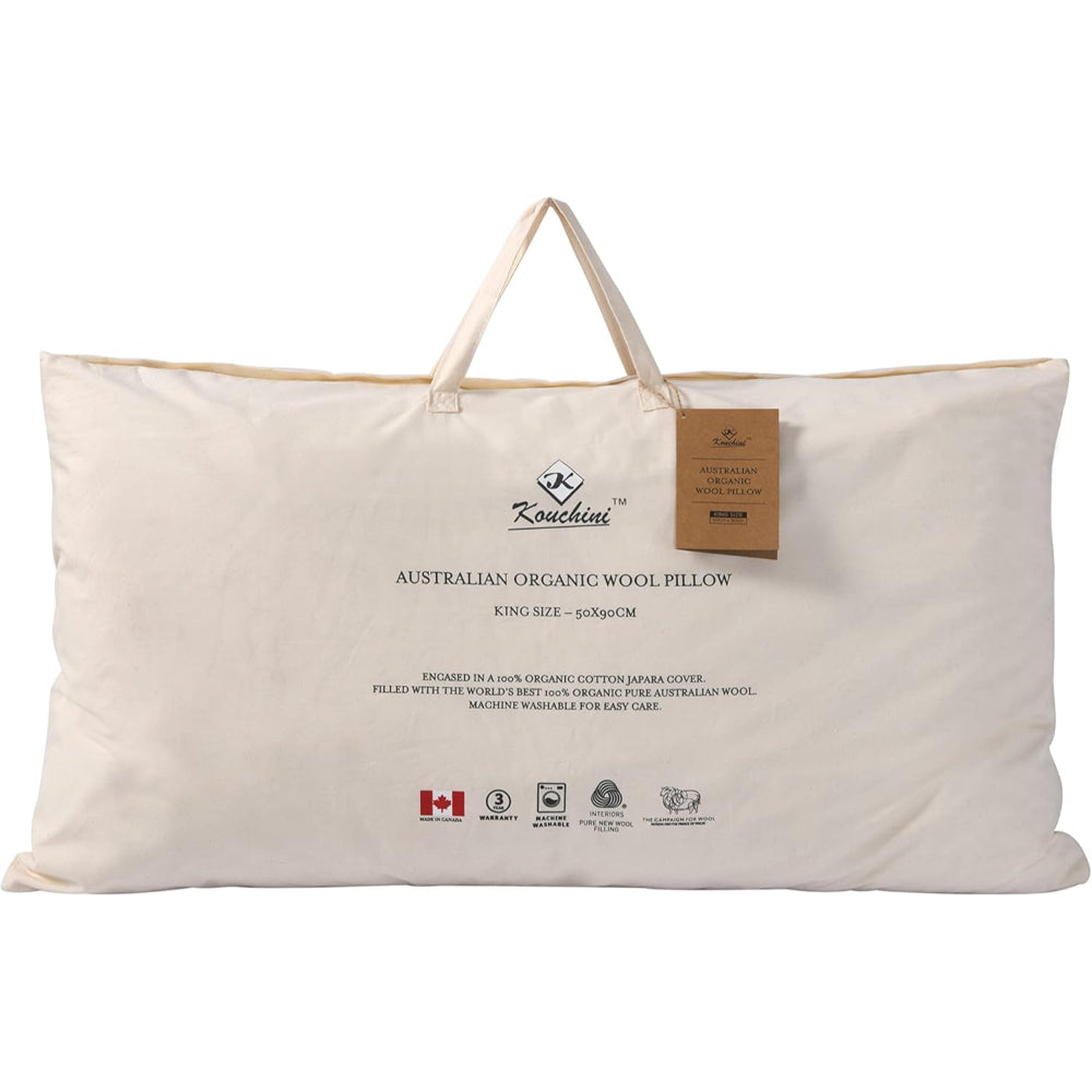 Kouchini Australian Organic Wool Pillow Made In Canada (Queen Size) 50X75 Cm