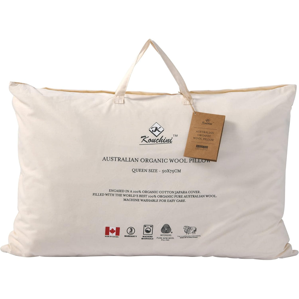 Kouchini Australian Organic Wool Pillow Made In Canada (Queen Size) 50X75 Cm