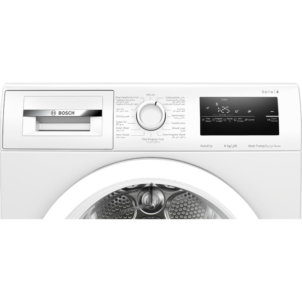 Bosch Series 4 Free-standing Heat Pump Tumble Dryer 8 kg, Auto Dry, Touch Control Buttons, Acoustic, LED-display WTH85210GC
