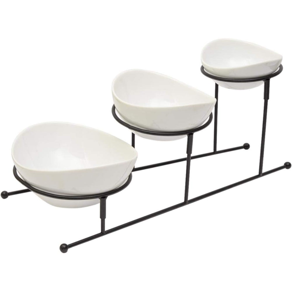 Shallow White Porcelain 3-Tier Serving Bowls, Elegant Multi-Tiered Serving Set for Snacks, Fruits, Desserts & More