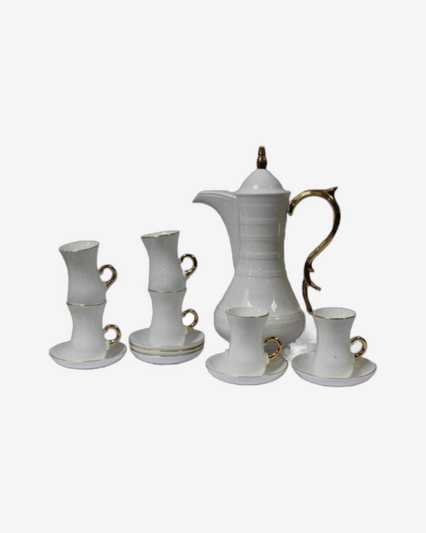 Shallow 13-Piece Istikan Tea Set, Elegant Porcelain Tea Set for 6, Includes Tea Pot, Tea Glasses & Saucers