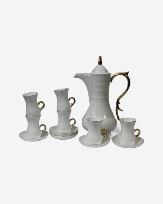 Shallow 13-Piece Istikan Tea Set, Elegant Porcelain Tea Set for 6, Includes Tea Pot, Tea Glasses & Saucers