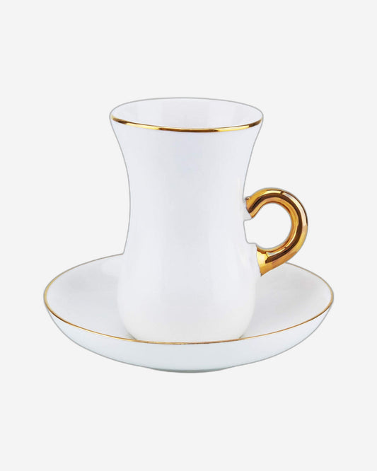 Shallow Bone China Cup and Saucer Set, 12 Pieces, Beige and Gold, Elegant Tea and Coffee Cups for Special Occasions