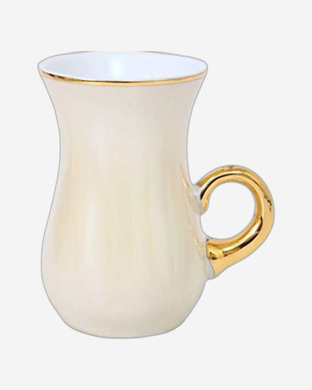 Shallow Bone China Istikan Cups and Saucers Set, Beige/Gold, 12 Pieces, Elegant Tea Set for 6 People