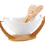 Shallow Salad Bowl with 2 Spoons & Bamboo Hanging Stand, Elegant Wooden Stand for Serving Salad, Fruit, and More