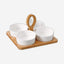 Shallow Porcelain 4 Pieces Boat Dish Set with Bamboo Base & Handle, Elegant Serving Dishes for Appetizers, Snacks, and More