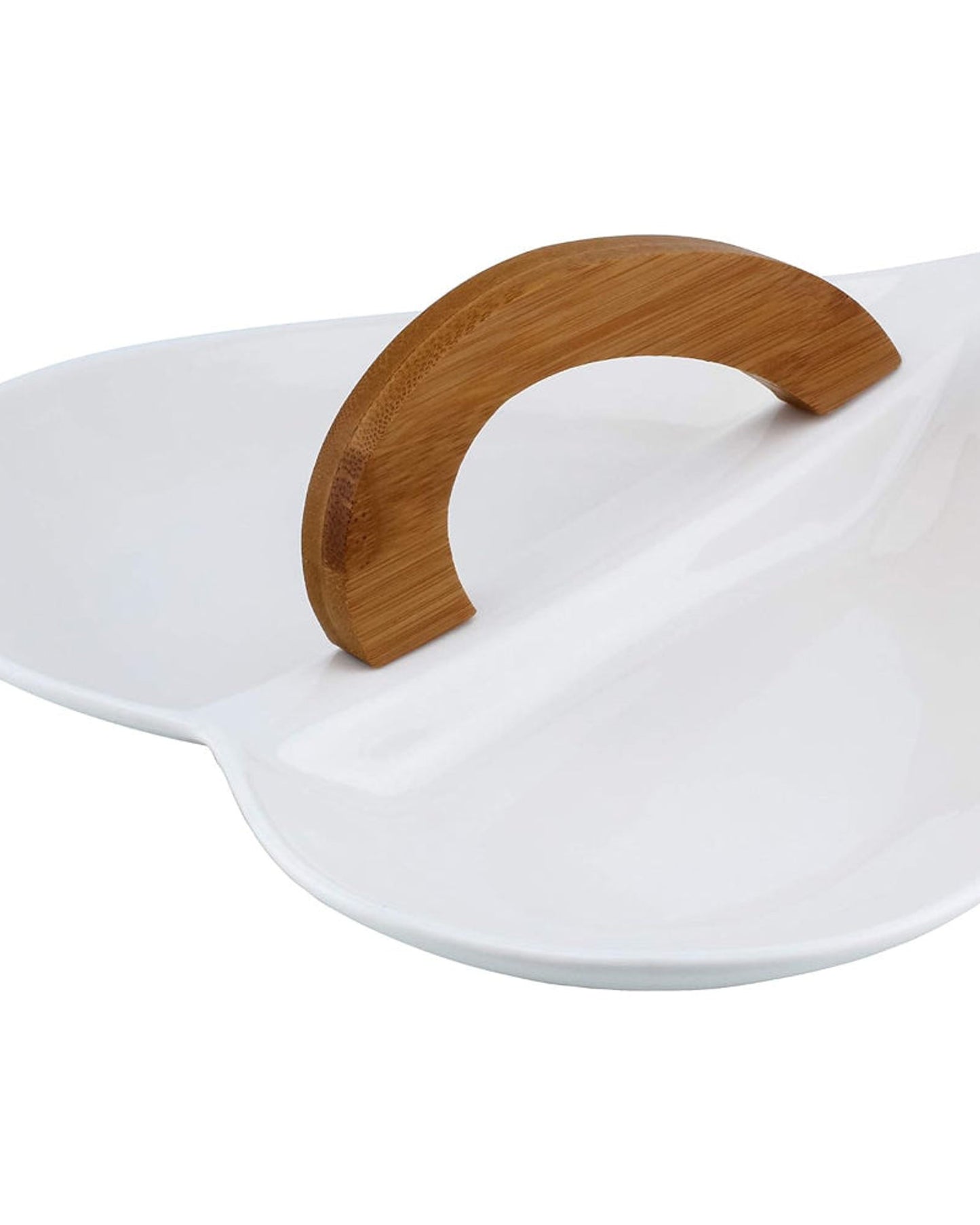 Shallow Serving Plate Heart Shape with Bamboo Handle, 26 cm, Elegant Plate for Snacks, Appetizers, and Desserts