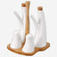 Shallow 4-Piece Porcelain Condiments Set with Bamboo Base, 19 cm, Elegant Spice & Sauce Containers for Kitchen or Dining Table