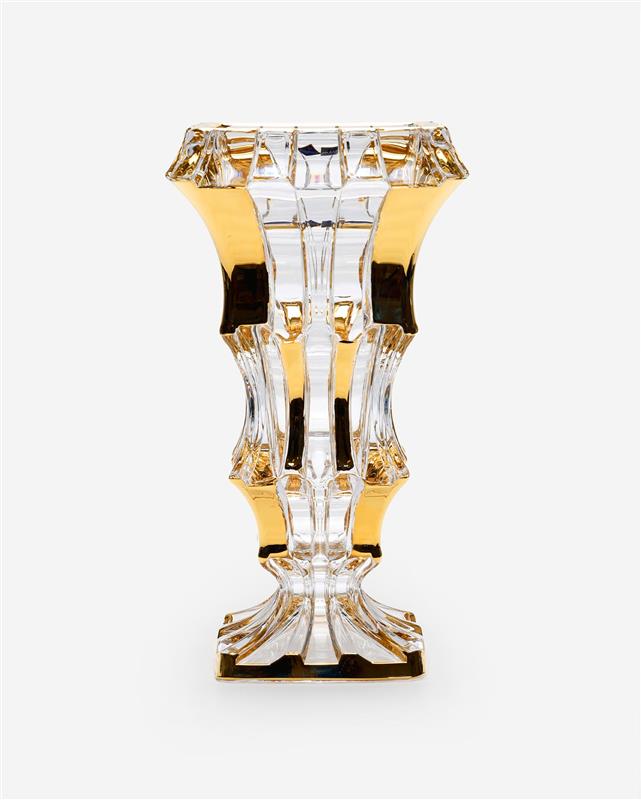 Che Crystal Bohemia Cascade Vase Non Lead With Gold
