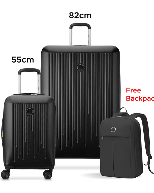 Delsey Paris Christine 55+82Cm Hardcase 4 Double Wheel Expandable Cabin & Check-In Luggage Trolley Set Klein Blue + Free  Agreable Backpack