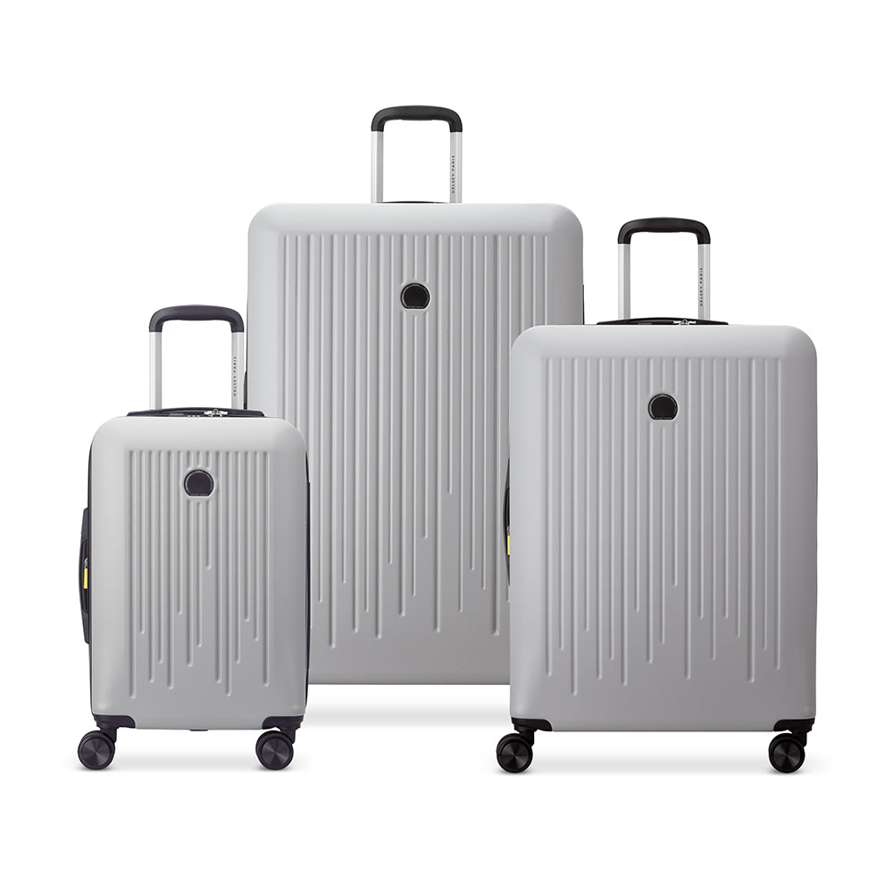 Delsey Paris Christine 3Piece SET 55+70+82cm Hardcase 4 Double Wheel Expandable Cabin & Check-In Luggage Trolley Set