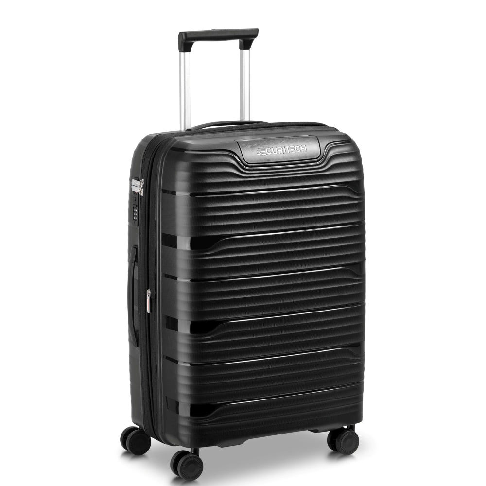 Delsey Paris Securitech Dune 3Piece SET 55+70+82cm Hardcase 4 Double Wheel Expandable Cabin & Check-In Luggage Trolley Set Black