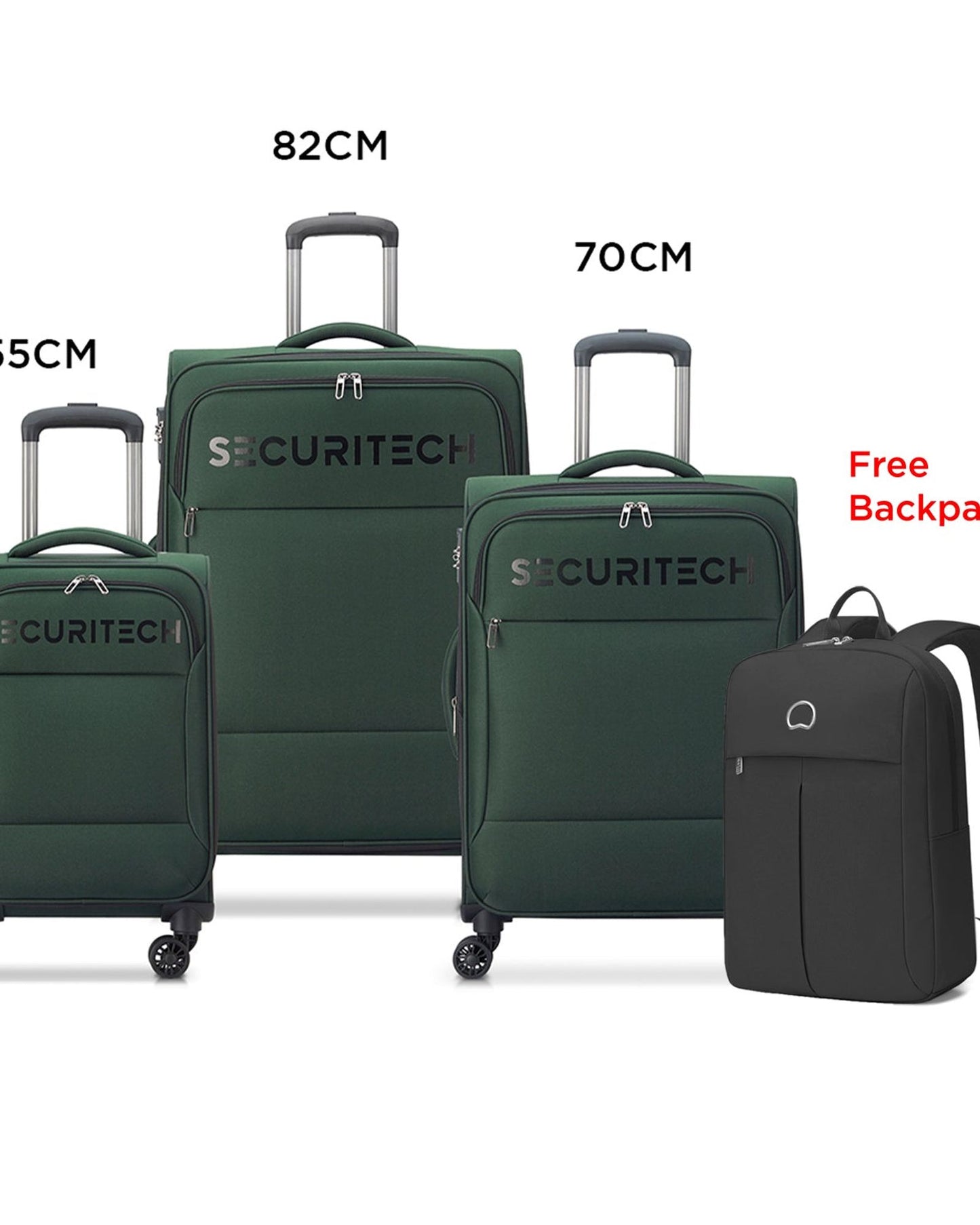 Delsey Paris Securitech Vanguard Set of 3 Luggage + Free Agreable Backpack