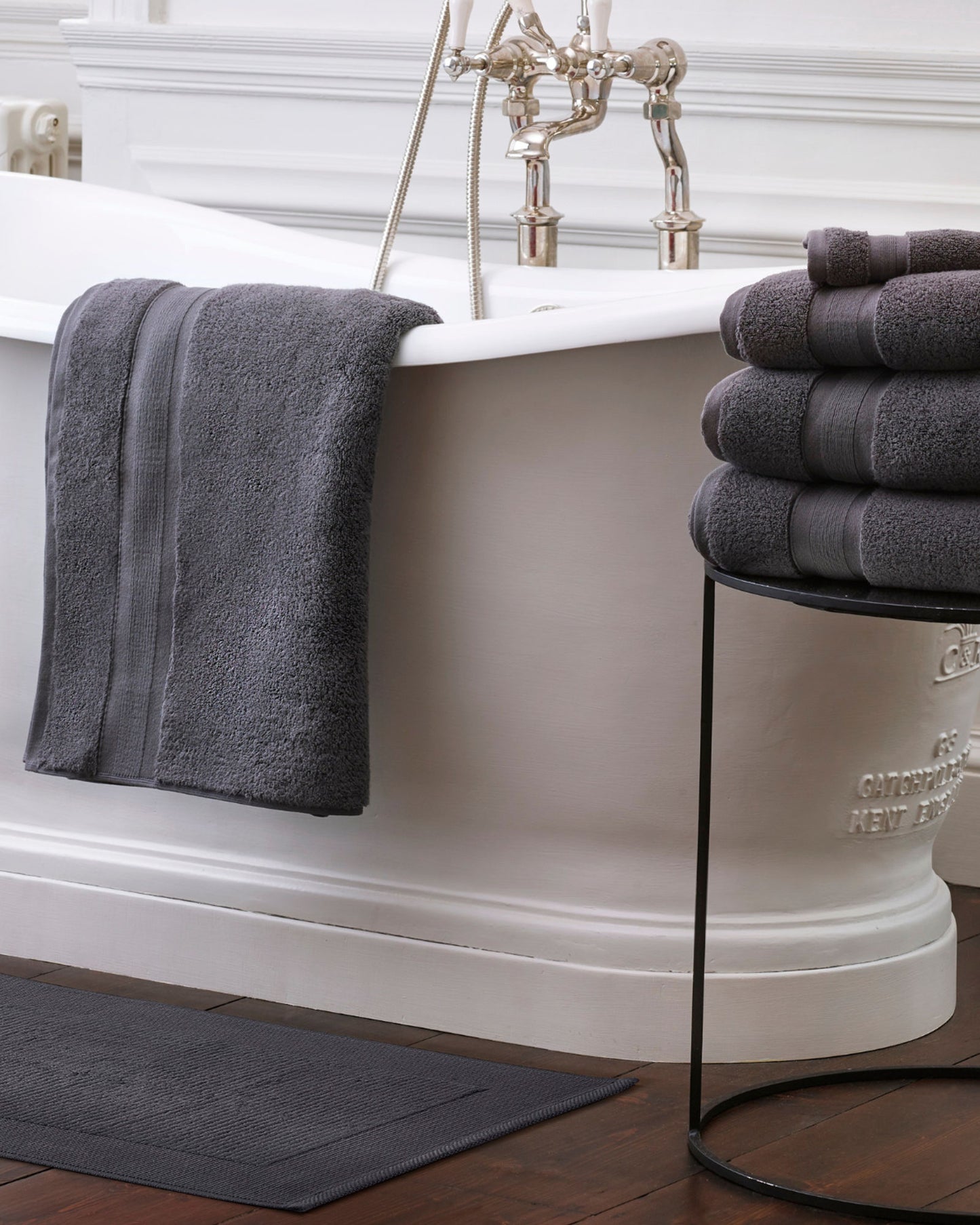 Jasper Conran "Zero Twist Cotton" Bath Towels in Charcoal