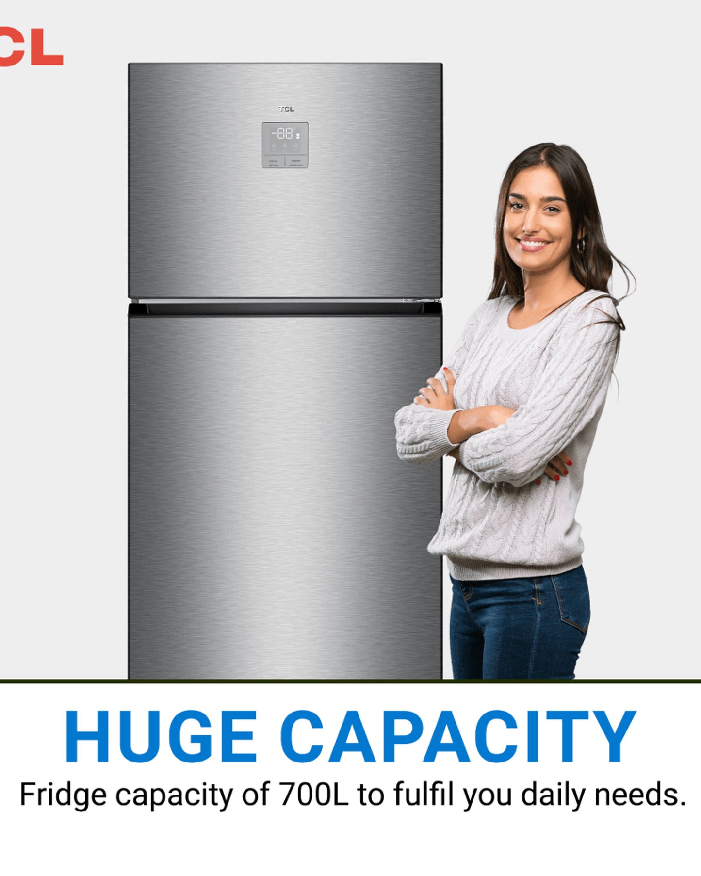 Tcl Top Mount Refrigerator Inox 700L