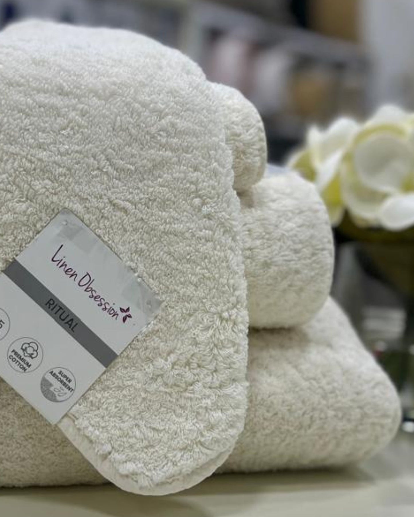 Linen Obsession "Ritual" Bath Towels Collection in Raw
