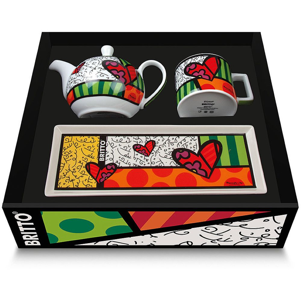 EGAN SET TEAPOT-CAPPUCCINO CUP HEART-TRAY