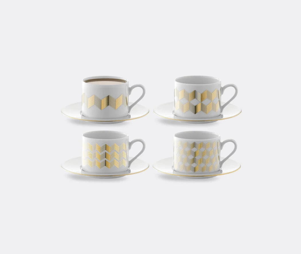 LSA Chevron Teacup & Saucer Gold Assorted x 4