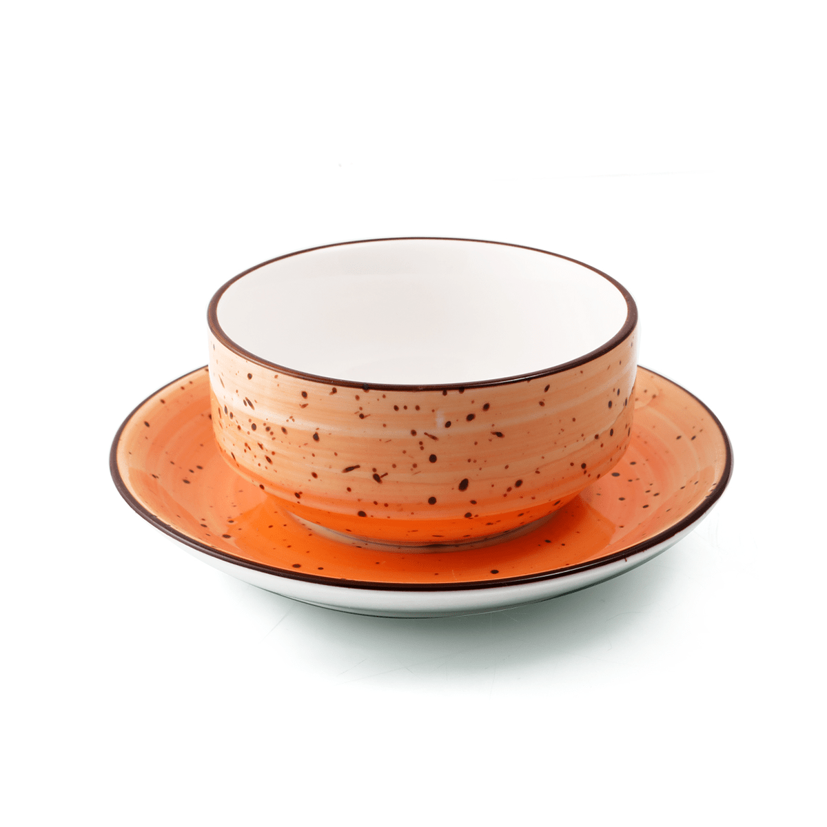 Porceletta Orange Color Glazed Porcelain Soup Cup & Saucer 220 ml