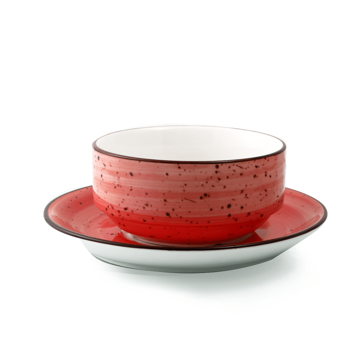 Porceletta Red Color Glazed Porcelain Soup Cup & Saucer 220 ml