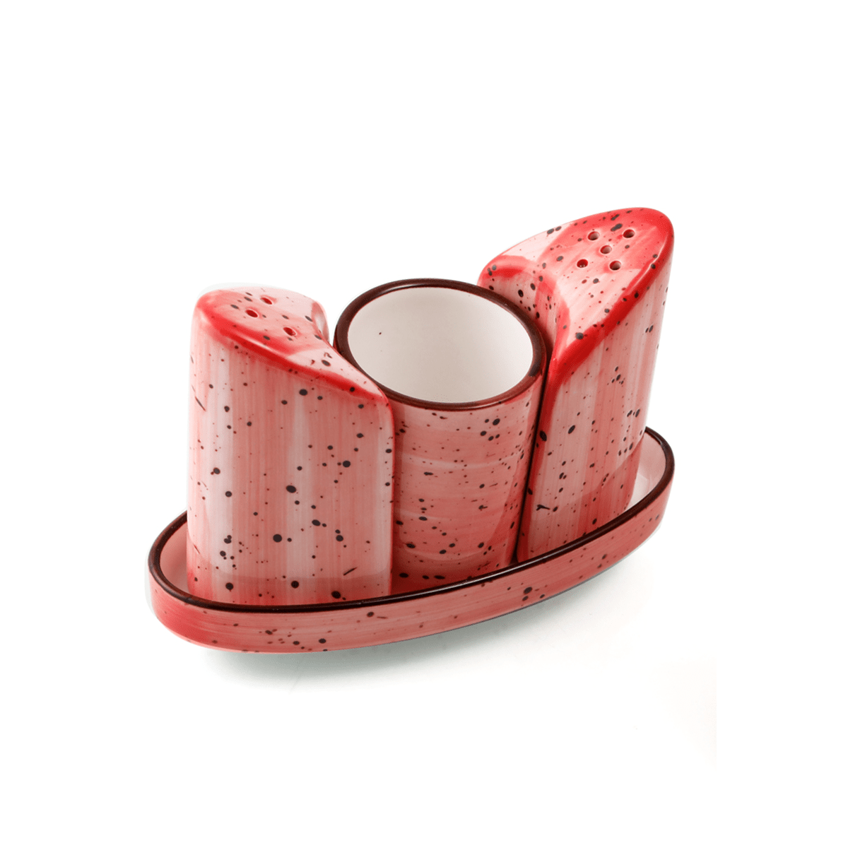 Porceletta Red Color Glazed Porcelain Condiment Set 4 Pieces