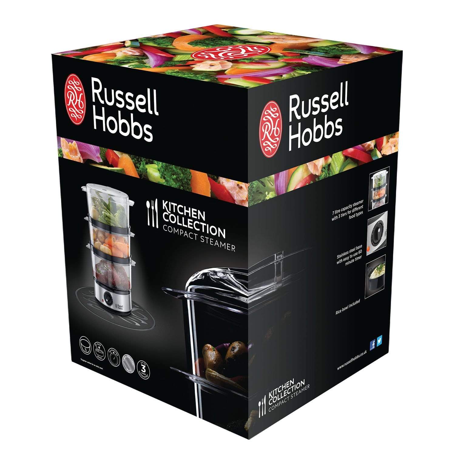 Russell Hobbs مكواة طهي الطعام البخارية المدمجة من 3 طبقات