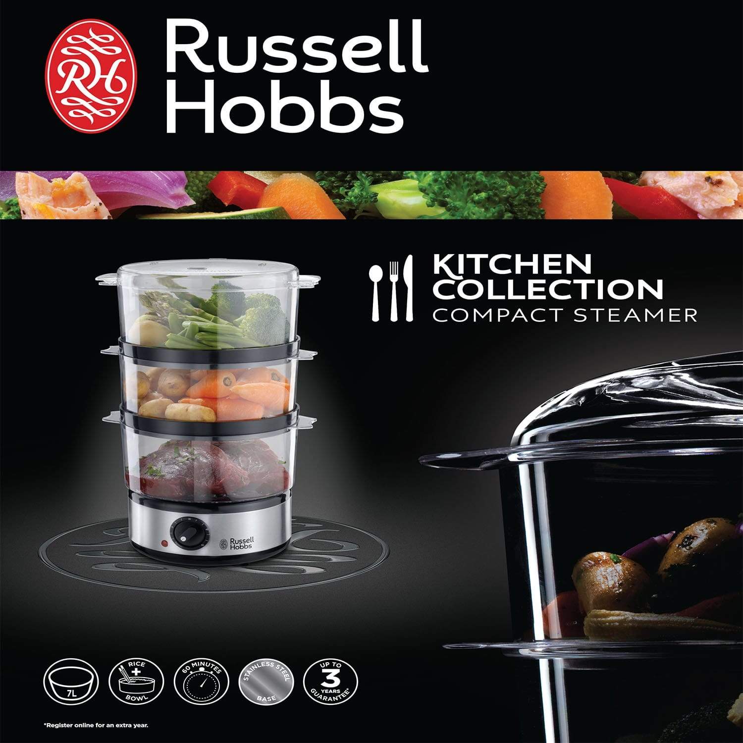 Russell Hobbs Compact 3-Tier Food Steamer