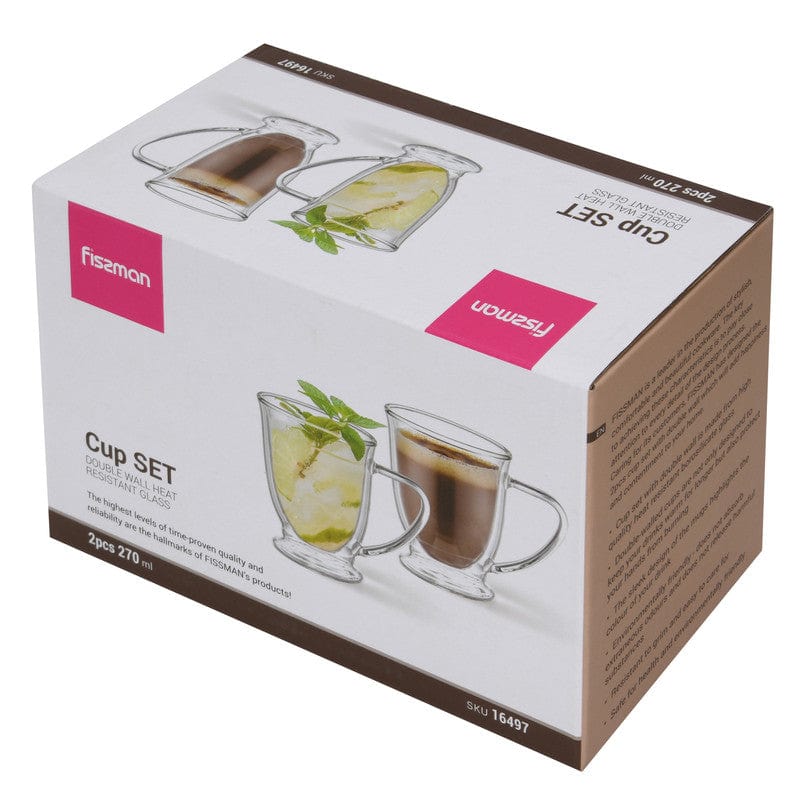 Fissman 2 Piece Double Wall Mugs 270 Ml Borosilicate Glass