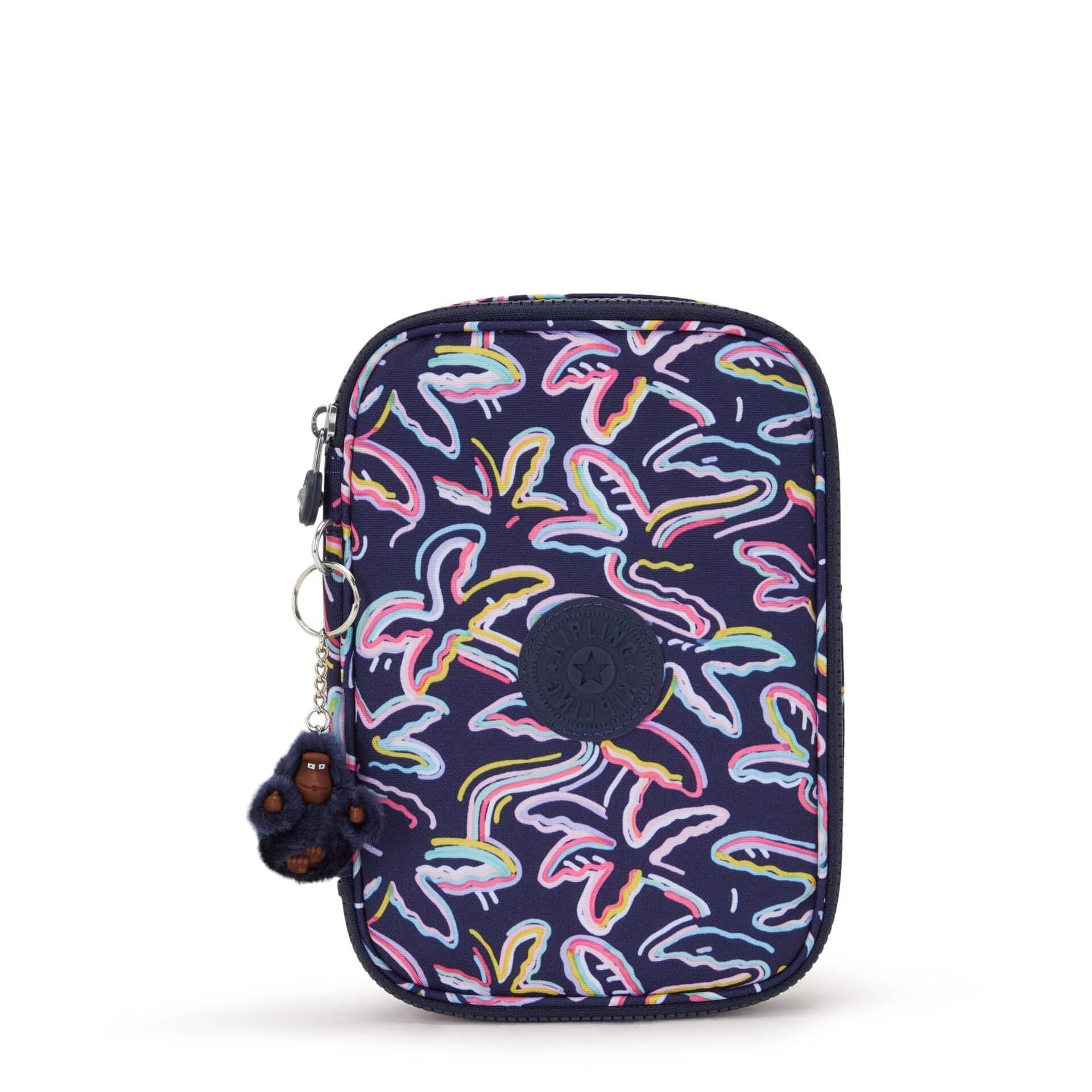 KIPLING-100 Pens-Large pencase holds up to 100 pens-Palm Fiesta Print-I6002-3MC