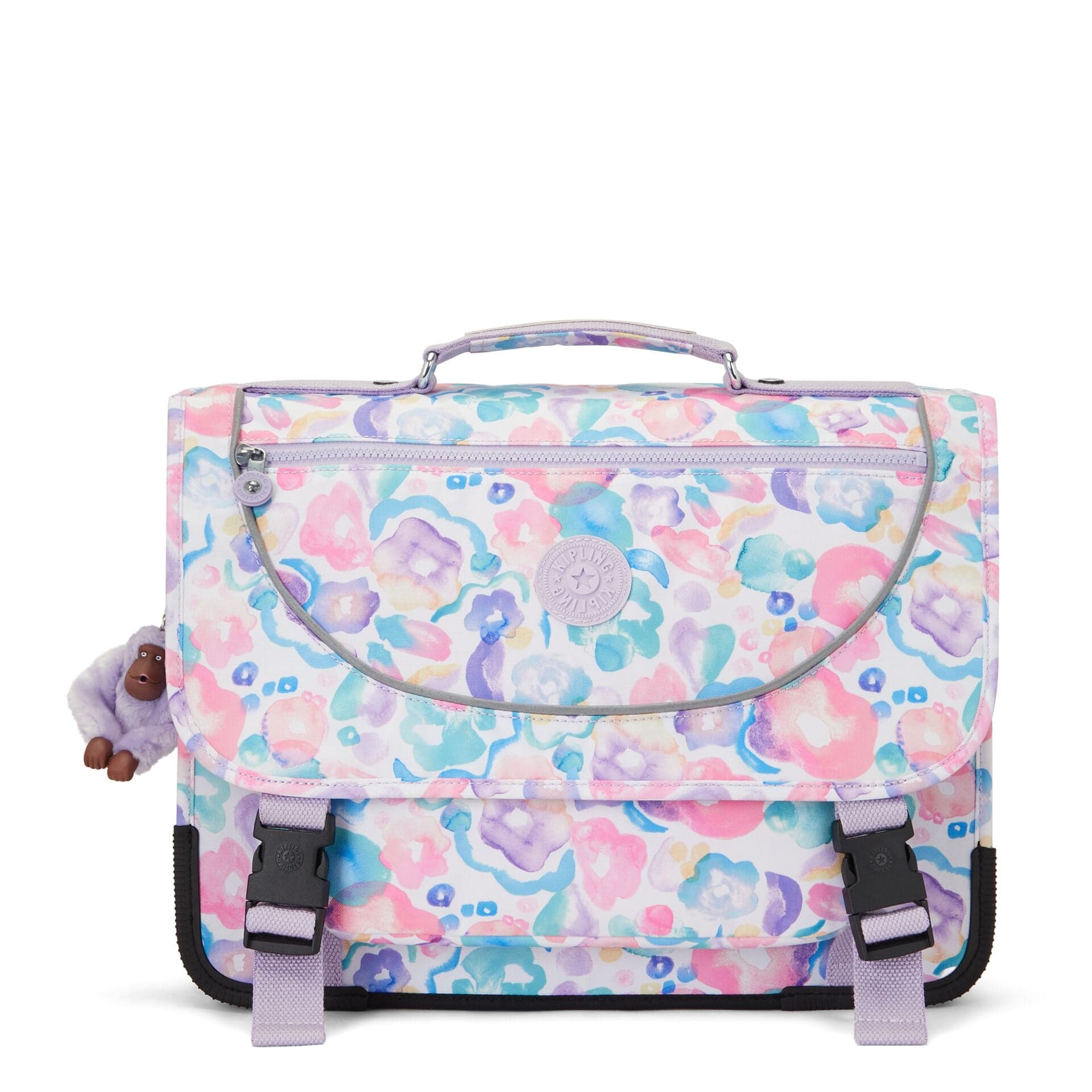 KIPLING-Preppy-Medium Schoolbag Including Fluro Rain Cover

-Aqua Flowers-I6543-2FW