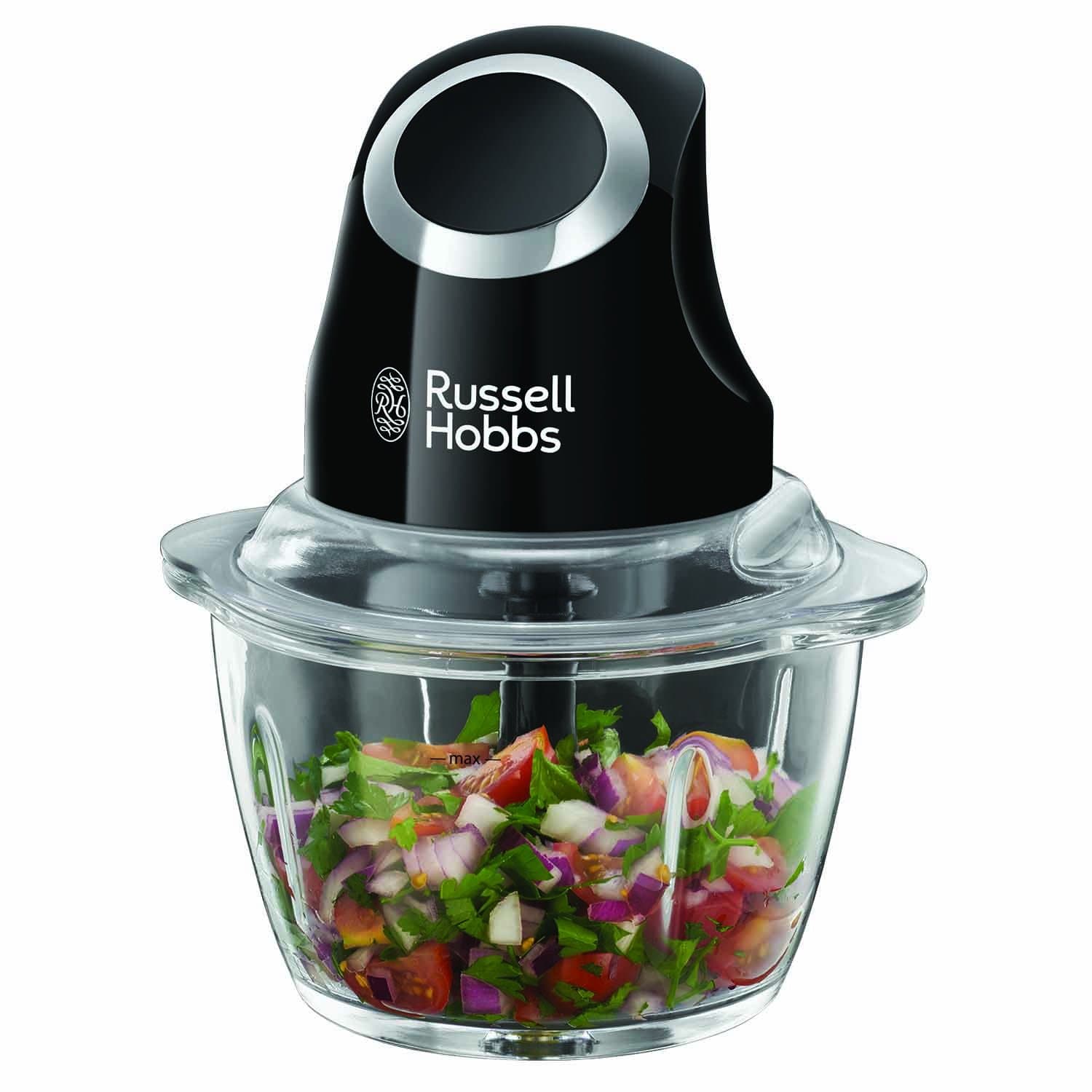 RUSSELL HOBBS DESIRE MATTE BLACK ELECTRIC MINI CHOPPER WITH 500ML CAPACITY GLASS BOWL & STAINLESS STEEL BLADE, 200W  - 24662