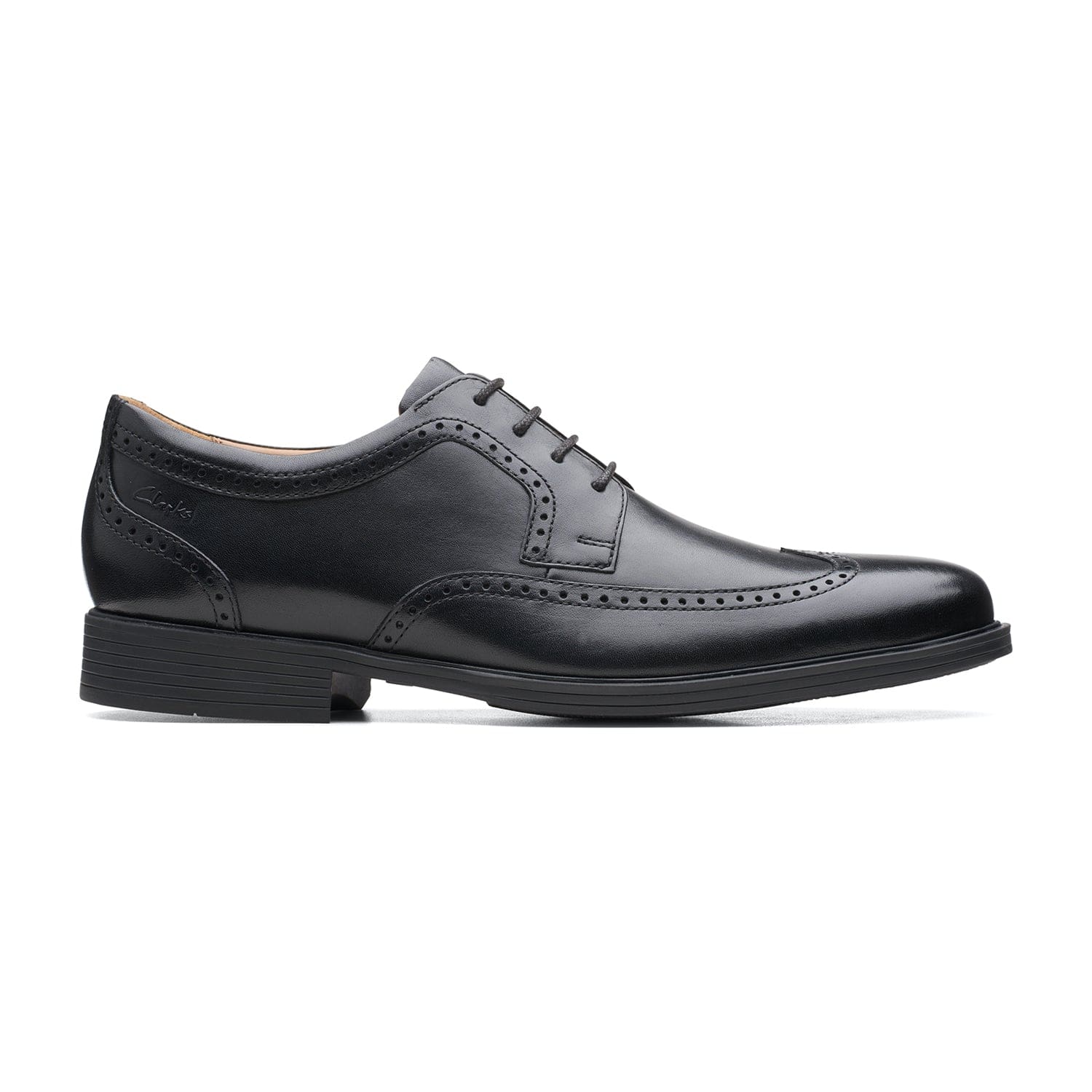 Clarks Whiddon Wing Shoes - Black Leather - 261580098 H Width (Wide Fit)