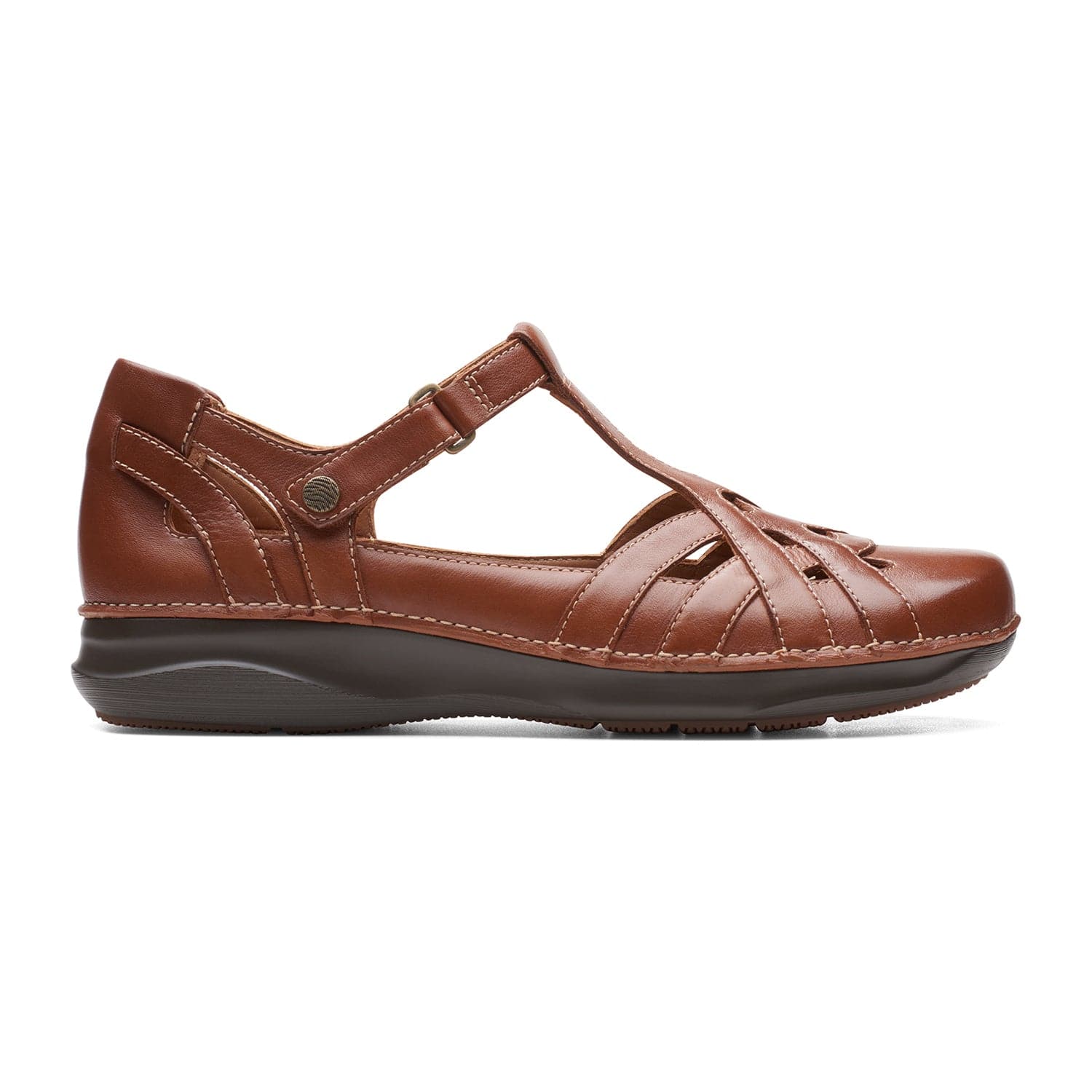 Clarks Appley Way Shoes - Dark Tan Leather - 261655295 - E Width (Wide Fit)