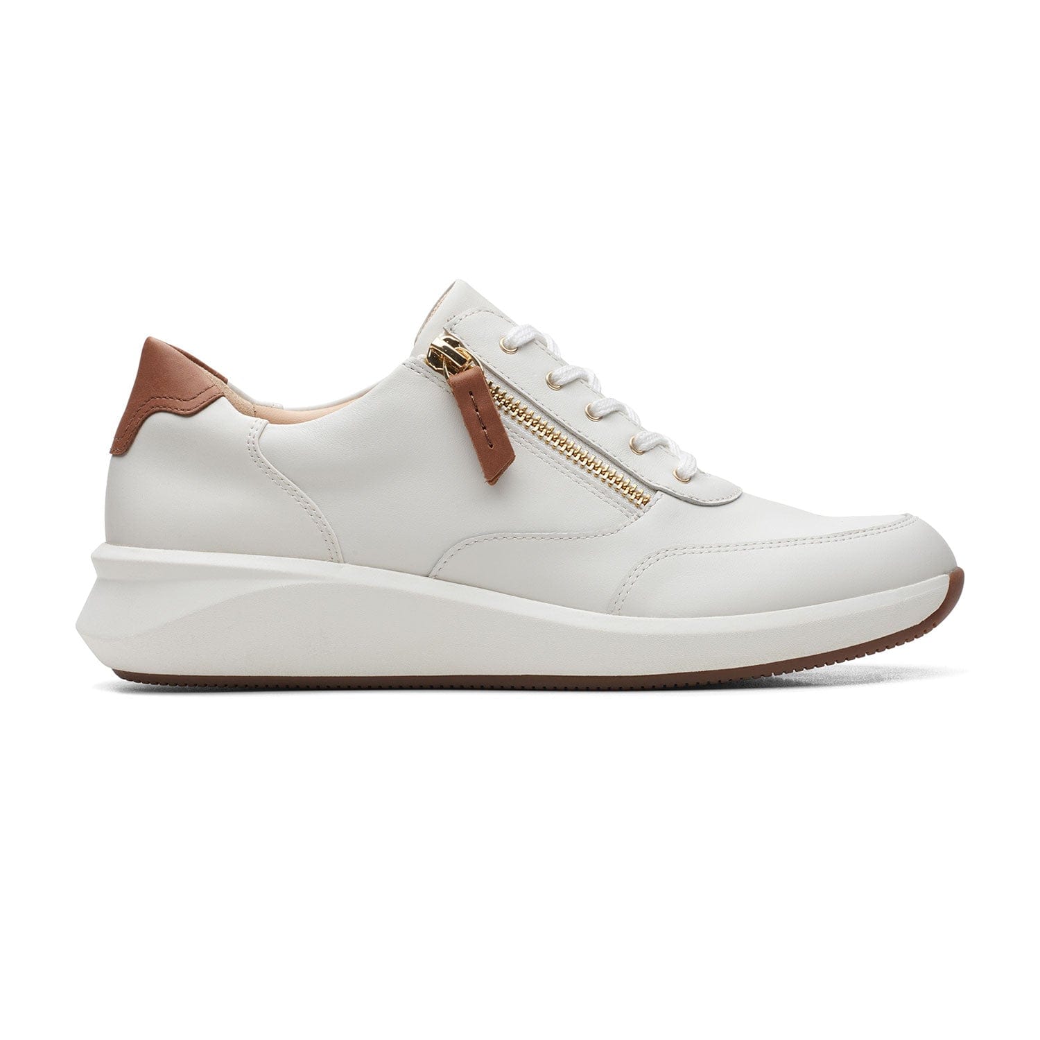 Clarks Un Rio Zip Shoes - White Leather  261673724 -D Width (Standard Fit)